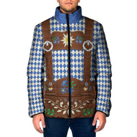 Lederhosen Oktoberfest Padded Jacket Blue Edelweiss Floral Polka Dots - Wonder Print Shop