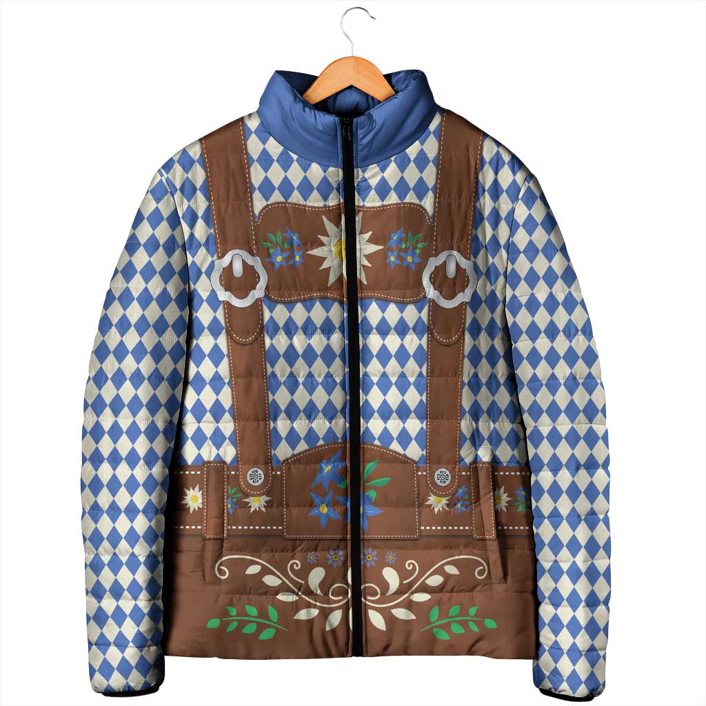 Lederhosen Oktoberfest Padded Jacket Blue Edelweiss Floral Polka Dots - Wonder Print Shop