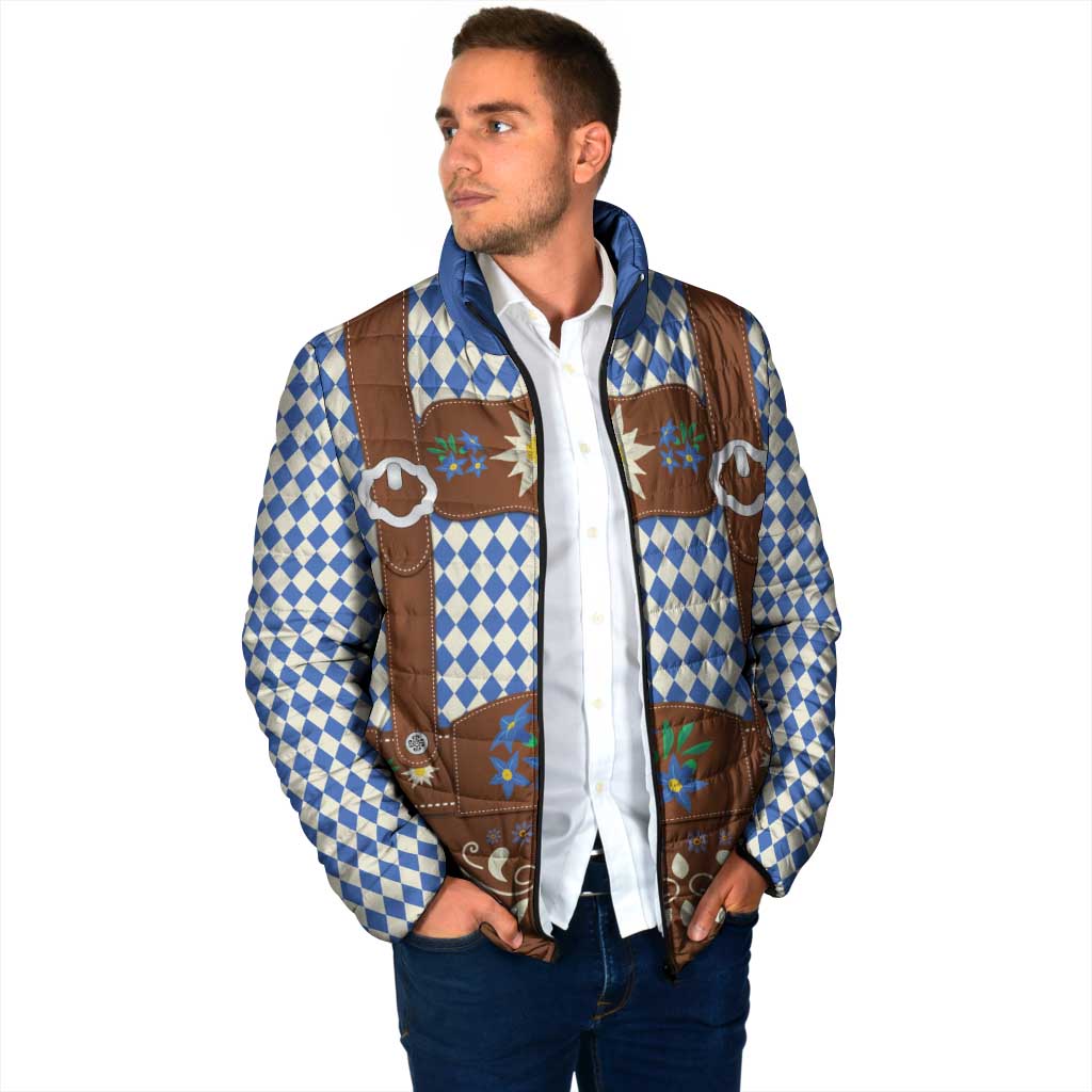 Lederhosen Oktoberfest Padded Jacket Blue Edelweiss Floral Polka Dots - Wonder Print Shop