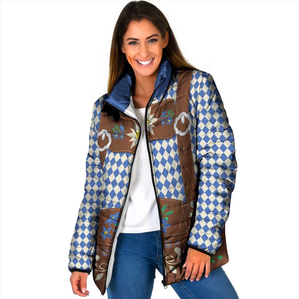 Lederhosen Oktoberfest Padded Jacket Blue Edelweiss Floral Polka Dots - Wonder Print Shop