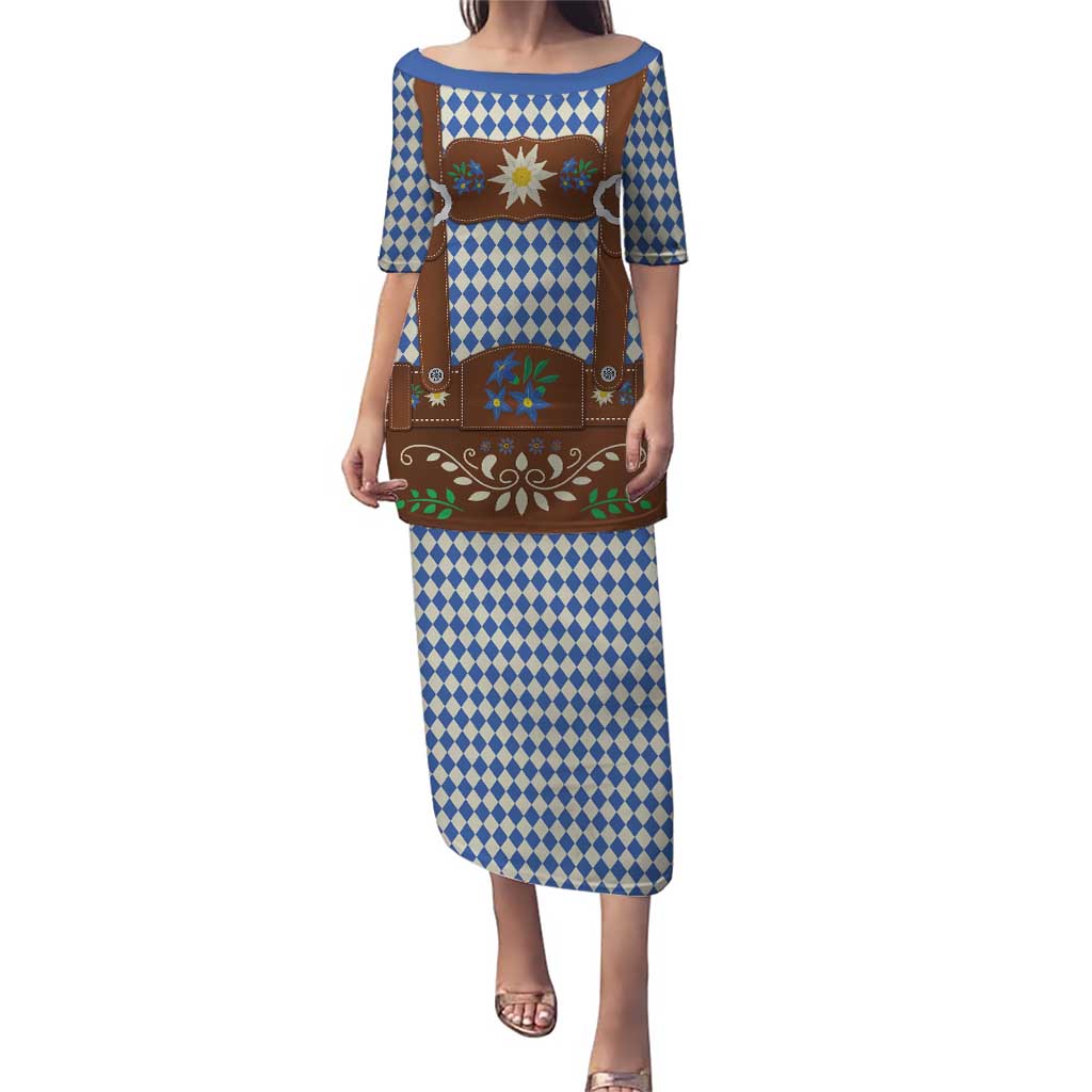 Lederhosen Oktoberfest Puletasi Blue Edelweiss Floral Polka Dots - Wonder Print Shop