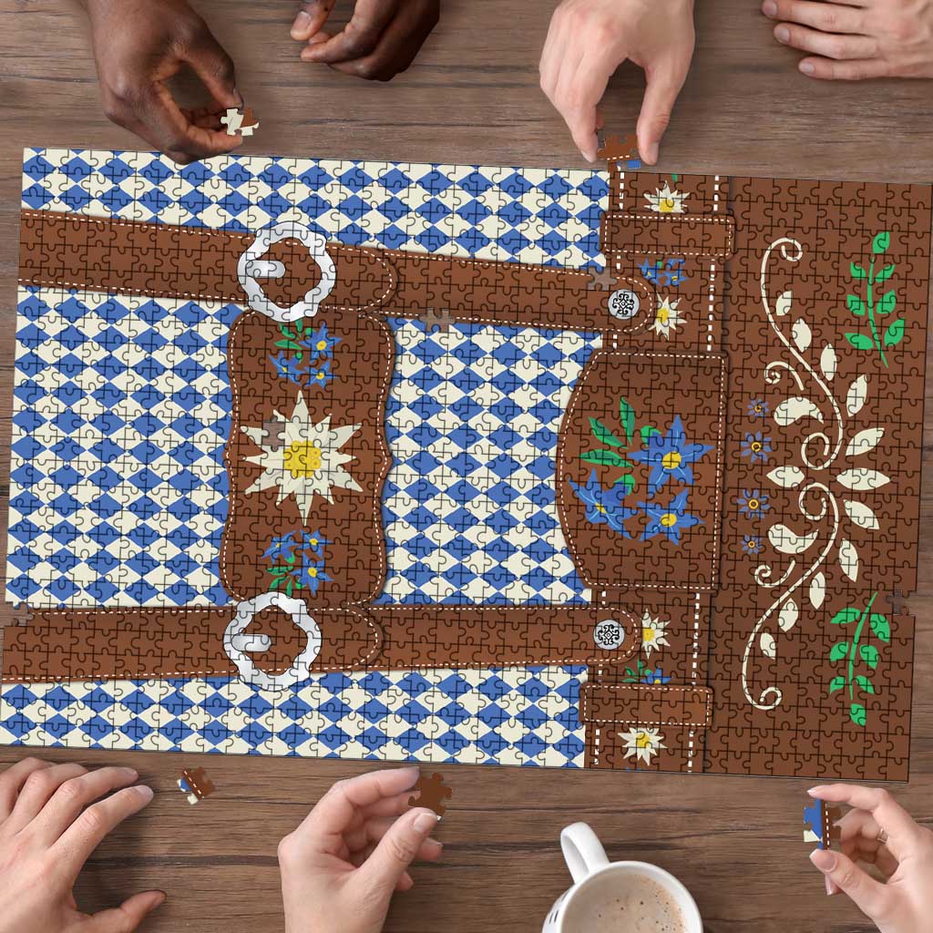 Lederhosen Oktoberfest Puzzle Blue Edelweiss Floral Polka Dots - Wonder Print Shop