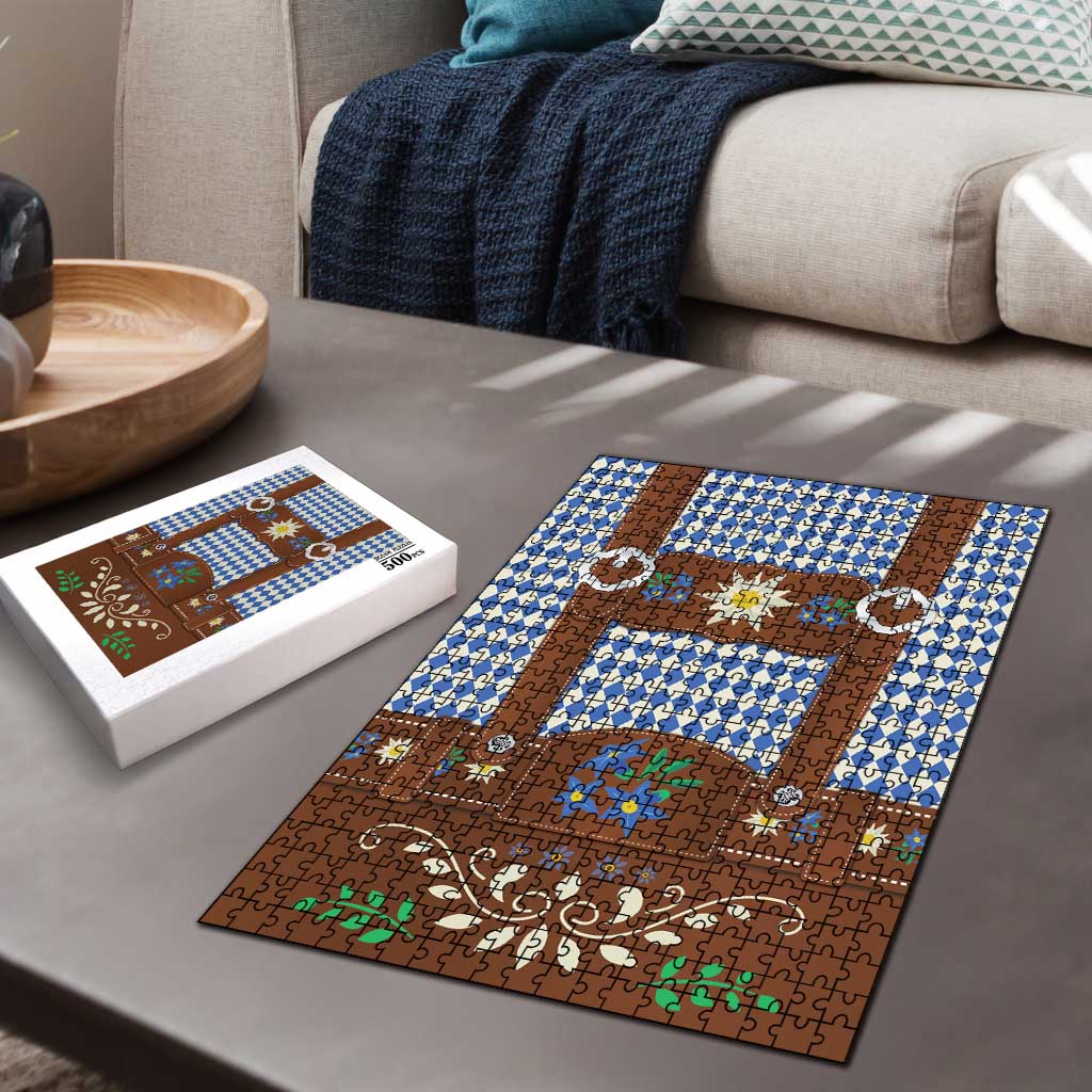Lederhosen Oktoberfest Puzzle Blue Edelweiss Floral Polka Dots - Wonder Print Shop