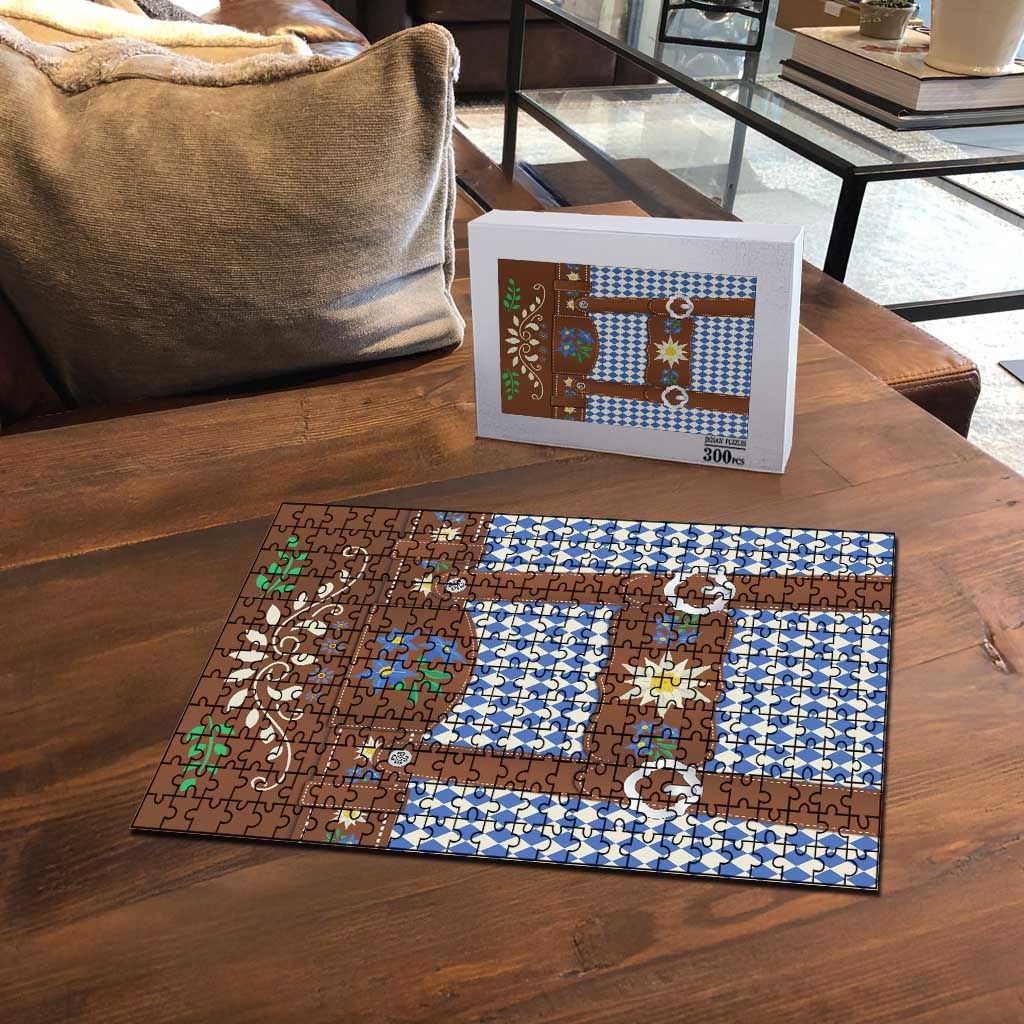 Lederhosen Oktoberfest Puzzle Blue Edelweiss Floral Polka Dots - Wonder Print Shop