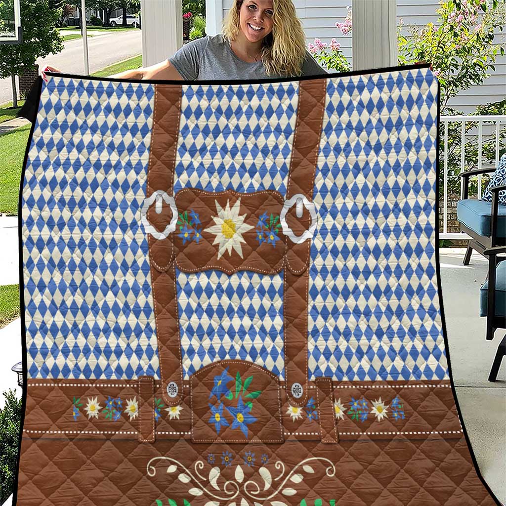 Lederhosen Oktoberfest Quilt Blue Edelweiss Floral Polka Dots - Wonder Print Shop