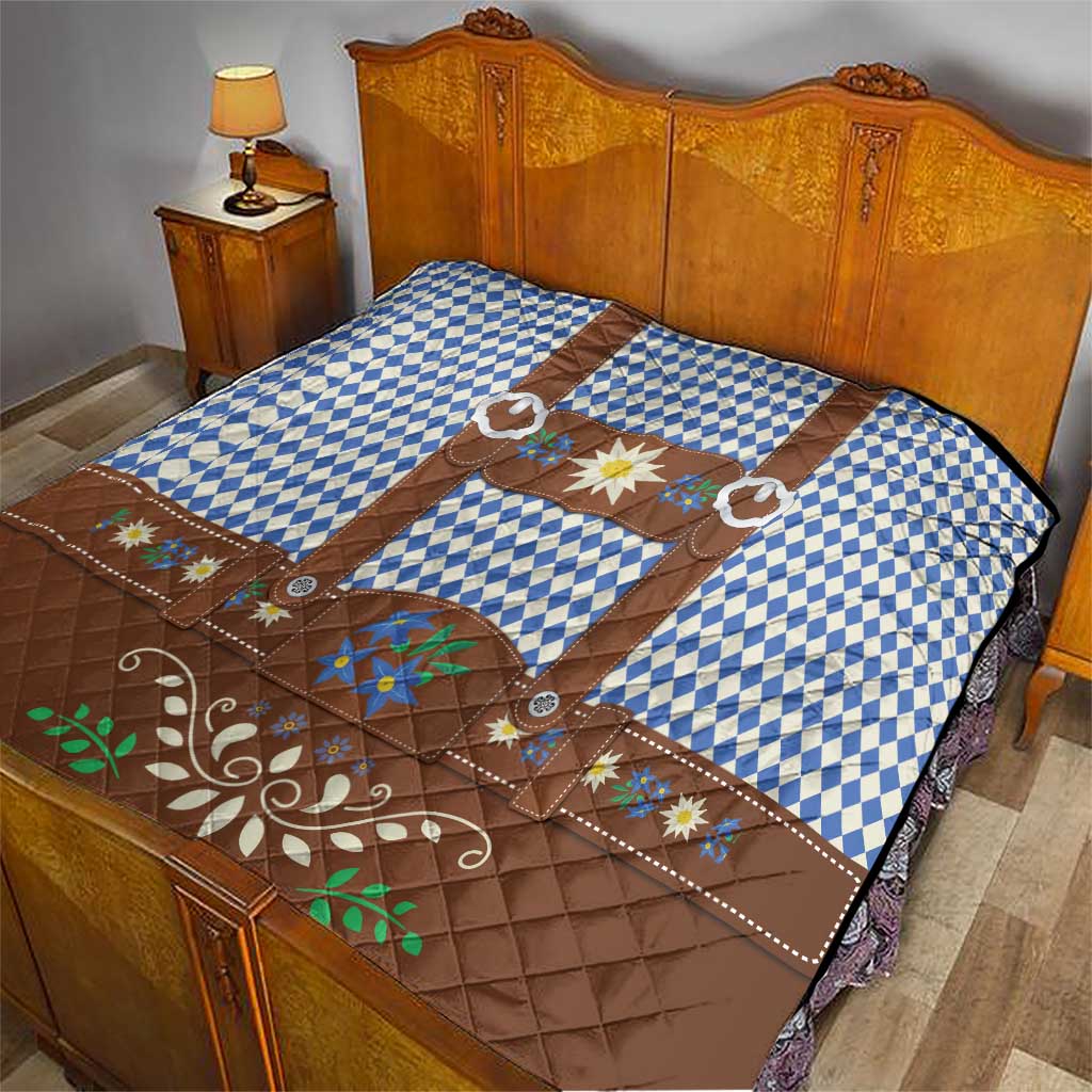 Lederhosen Oktoberfest Quilt Blue Edelweiss Floral Polka Dots - Wonder Print Shop