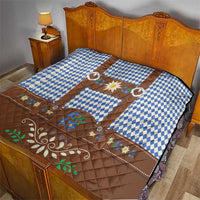 Lederhosen Oktoberfest Quilt Blue Edelweiss Floral Polka Dots - Wonder Print Shop