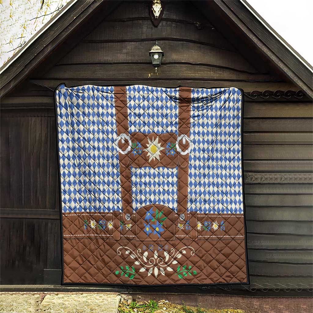 Lederhosen Oktoberfest Quilt Blue Edelweiss Floral Polka Dots - Wonder Print Shop