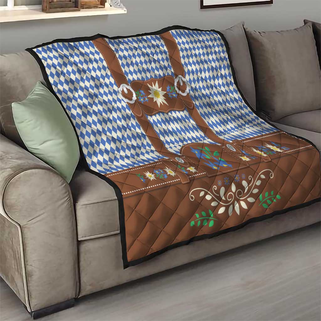 Lederhosen Oktoberfest Quilt Blue Edelweiss Floral Polka Dots - Wonder Print Shop