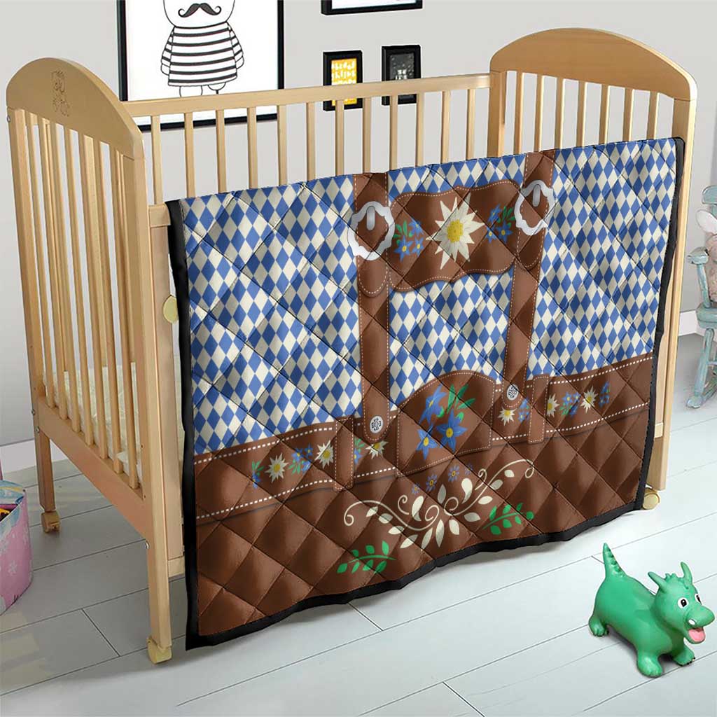 Lederhosen Oktoberfest Quilt Blue Edelweiss Floral Polka Dots - Wonder Print Shop