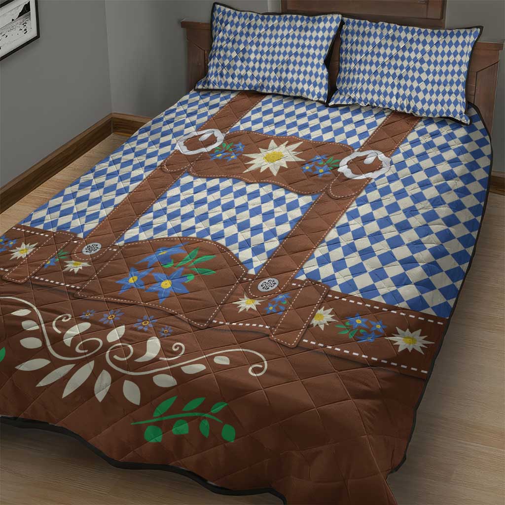 Lederhosen Oktoberfest Quilt Bed Set Blue Edelweiss Floral Polka Dots - Wonder Print Shop