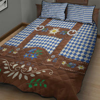 Lederhosen Oktoberfest Quilt Bed Set Blue Edelweiss Floral Polka Dots - Wonder Print Shop