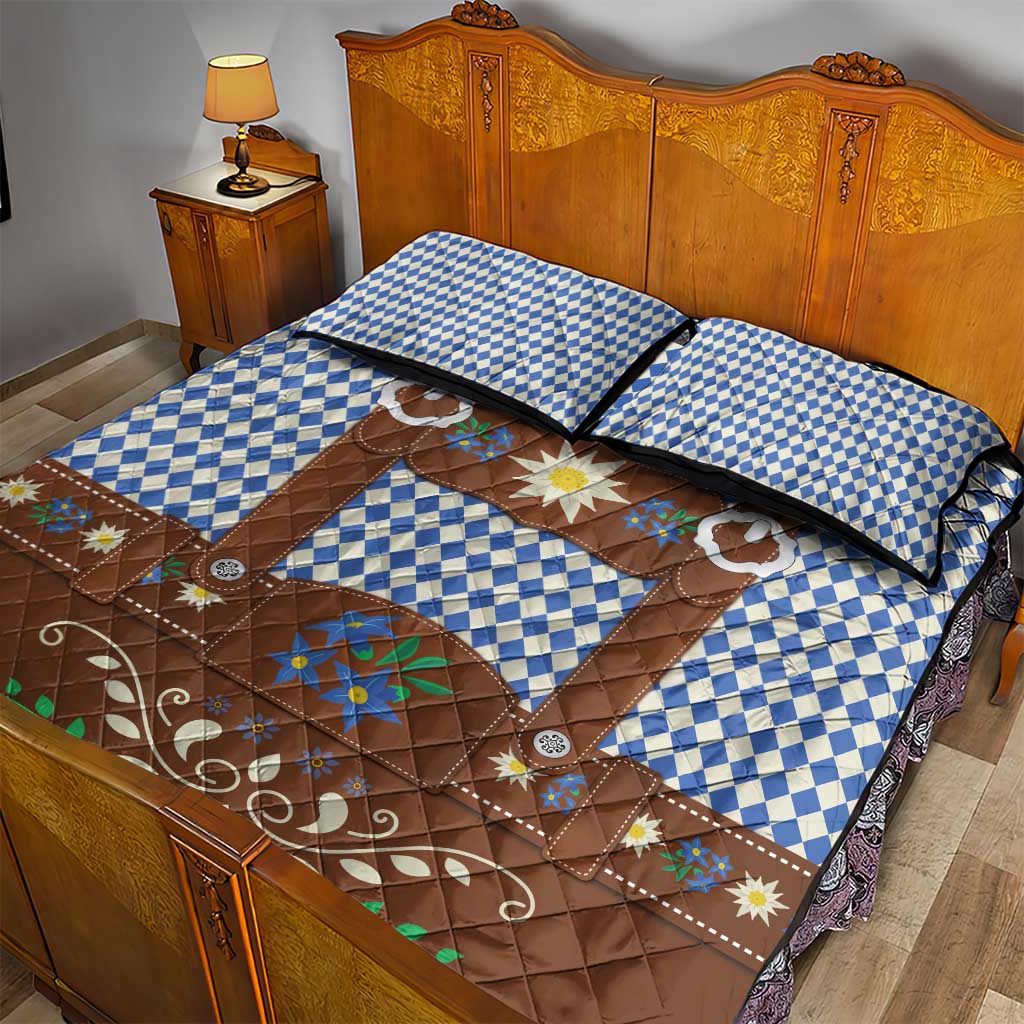 Lederhosen Oktoberfest Quilt Bed Set Blue Edelweiss Floral Polka Dots - Wonder Print Shop