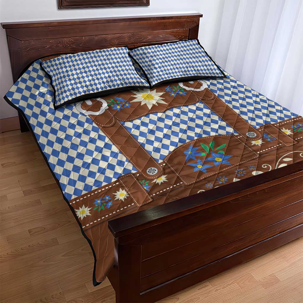 Lederhosen Oktoberfest Quilt Bed Set Blue Edelweiss Floral Polka Dots - Wonder Print Shop