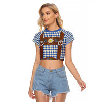 Lederhosen Oktoberfest Raglan Cropped T Shirt Blue Edelweiss Floral Polka Dots - Wonder Print Shop