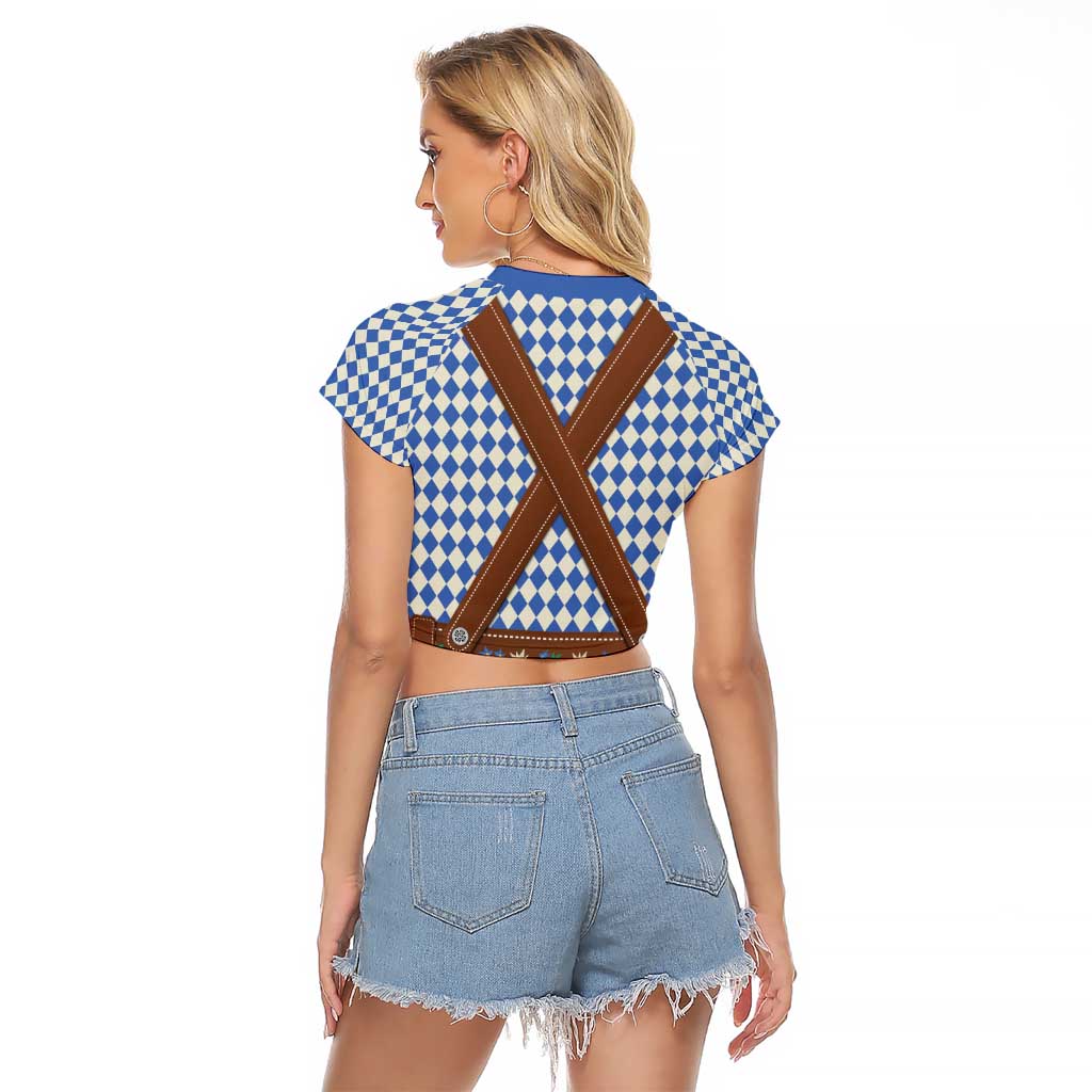 Lederhosen Oktoberfest Raglan Cropped T Shirt Blue Edelweiss Floral Polka Dots - Wonder Print Shop