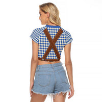 Lederhosen Oktoberfest Raglan Cropped T Shirt Blue Edelweiss Floral Polka Dots - Wonder Print Shop