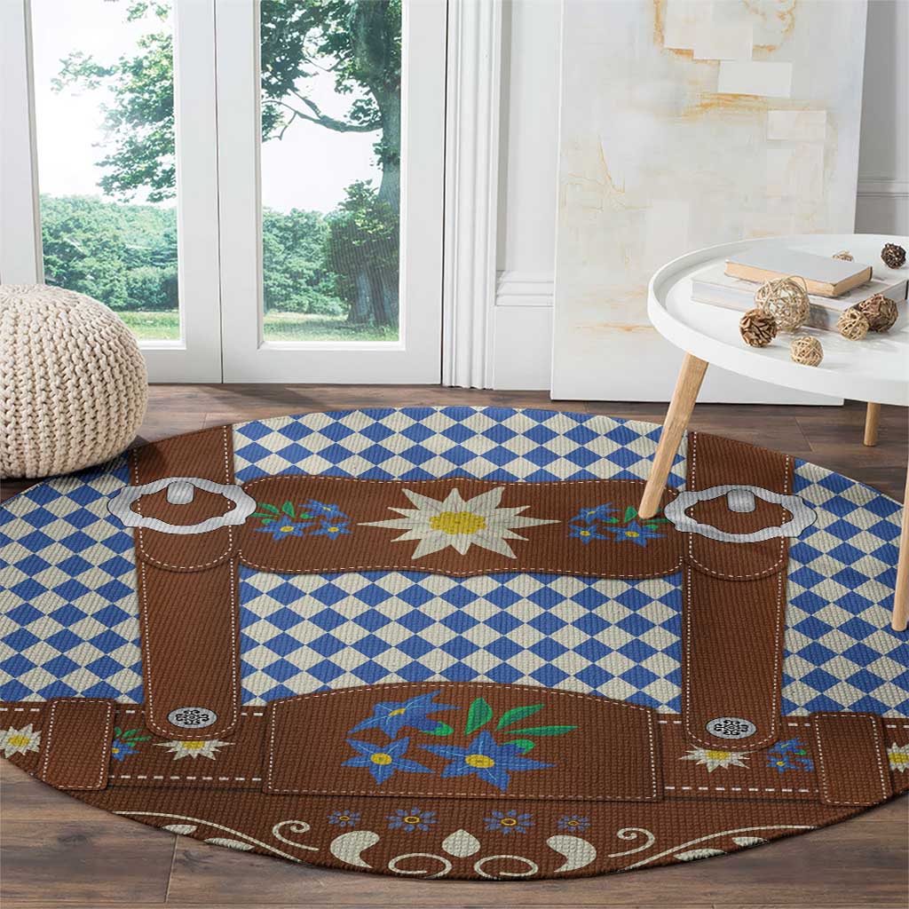 Lederhosen Oktoberfest Round Carpet Blue Edelweiss Floral Polka Dots - Wonder Print Shop