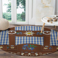 Lederhosen Oktoberfest Round Carpet Blue Edelweiss Floral Polka Dots - Wonder Print Shop