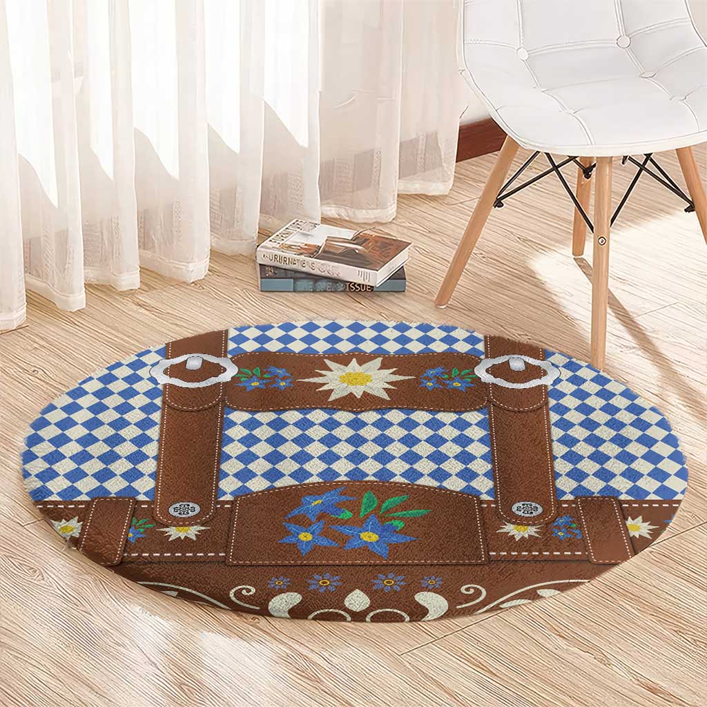 Lederhosen Oktoberfest Round Carpet Blue Edelweiss Floral Polka Dots - Wonder Print Shop