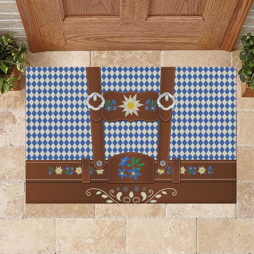 Lederhosen Oktoberfest Rubber Doormat Blue Edelweiss Floral Polka Dots - Wonder Print Shop