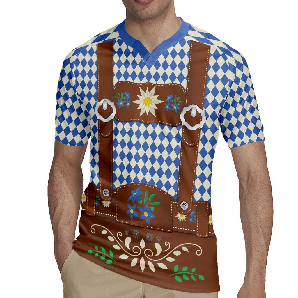 Lederhosen Oktoberfest Rugby Jersey Blue Edelweiss Floral Polka Dots - Wonder Print Shop