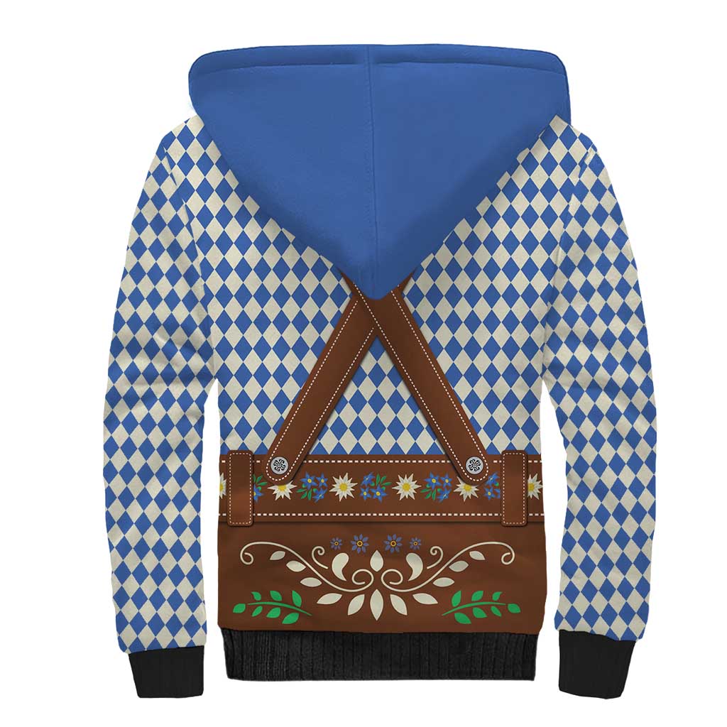 Lederhosen Oktoberfest Sherpa Hoodie Blue Edelweiss Floral Polka Dots - Wonder Print Shop