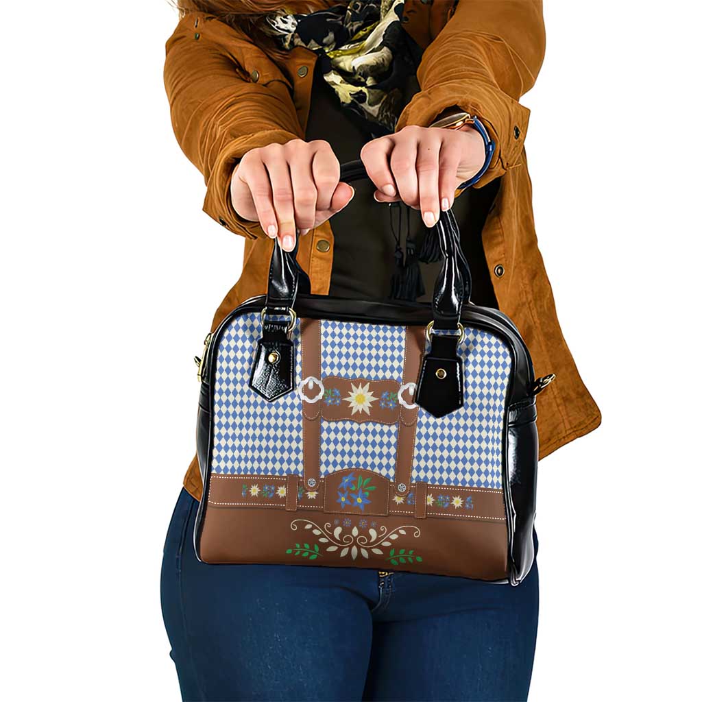 Lederhosen Oktoberfest Shoulder Handbag Blue Edelweiss Floral Polka Dots - Wonder Print Shop