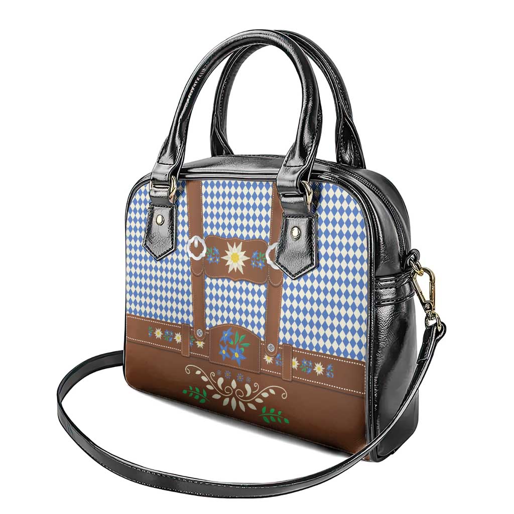 Lederhosen Oktoberfest Shoulder Handbag Blue Edelweiss Floral Polka Dots - Wonder Print Shop