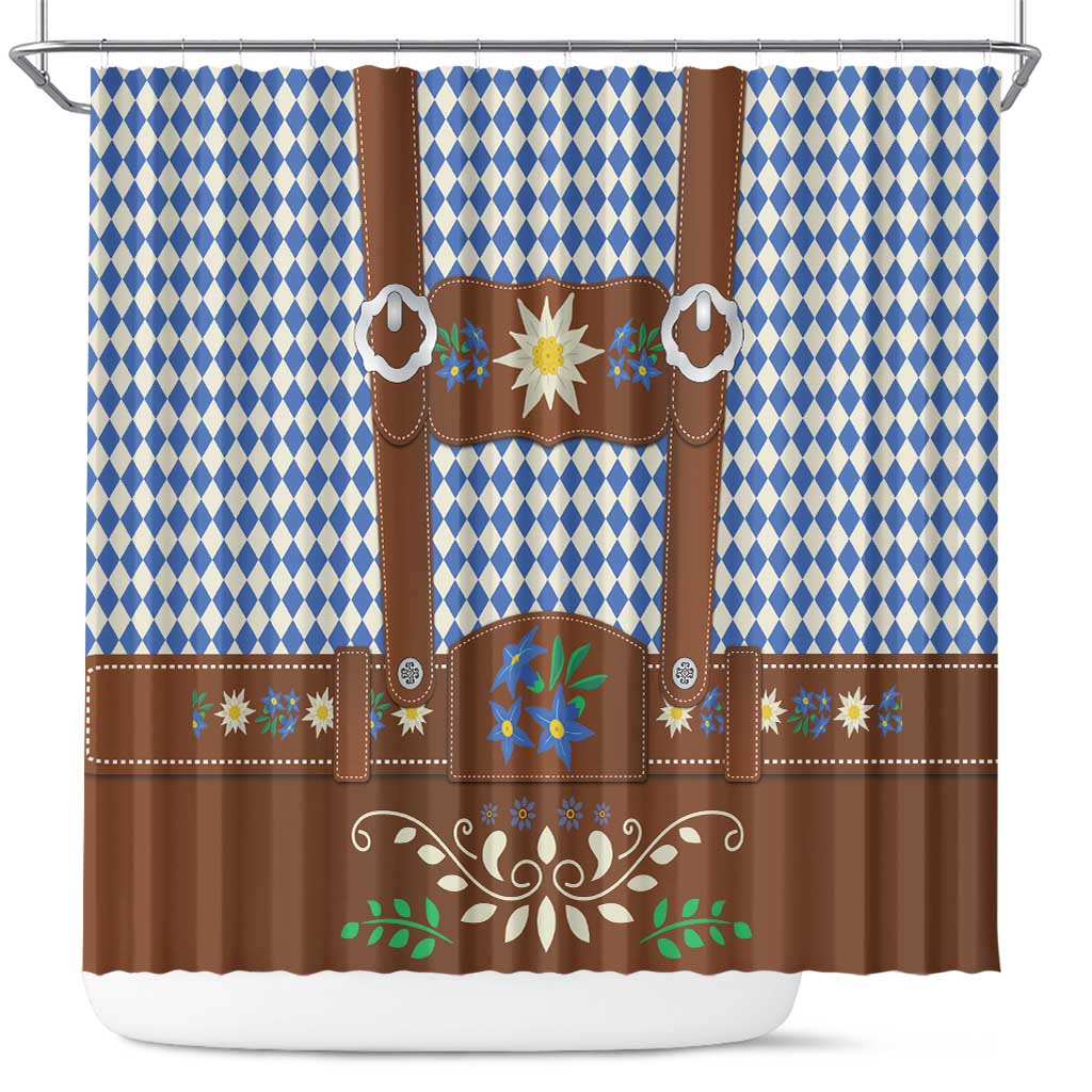 Lederhosen Oktoberfest Shower Curtain Blue Edelweiss Floral Polka Dots - Wonder Print Shop