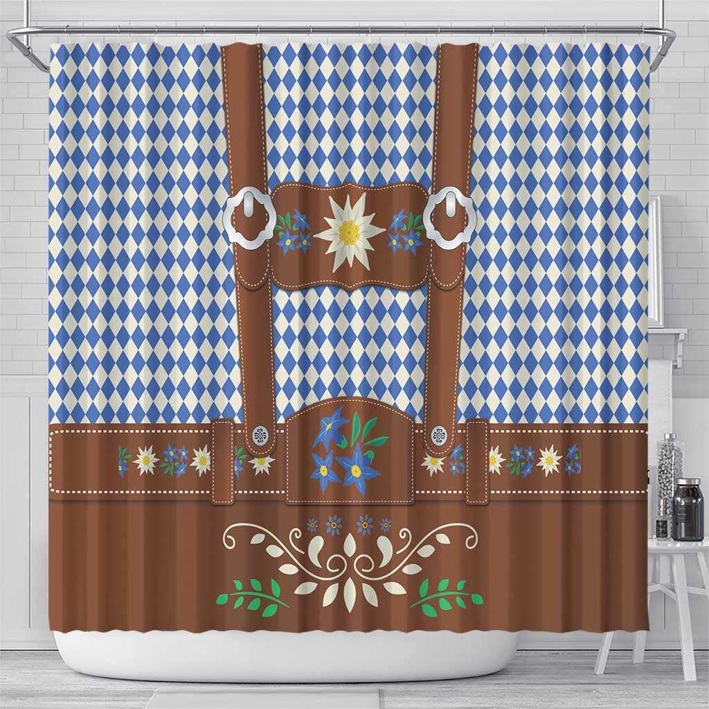 Lederhosen Oktoberfest Shower Curtain Blue Edelweiss Floral Polka Dots - Wonder Print Shop
