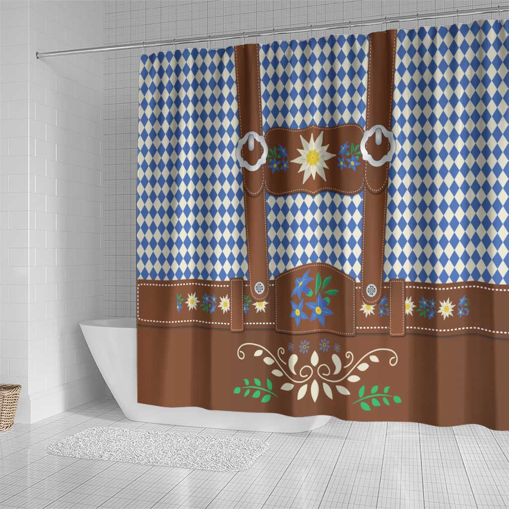 Lederhosen Oktoberfest Shower Curtain Blue Edelweiss Floral Polka Dots - Wonder Print Shop