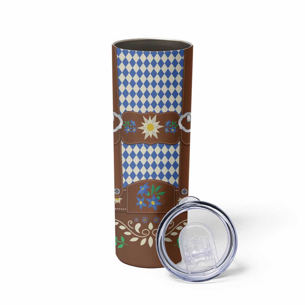 Lederhosen Oktoberfest Skinny Tumbler Blue Edelweiss Floral Polka Dots - Wonder Print Shop