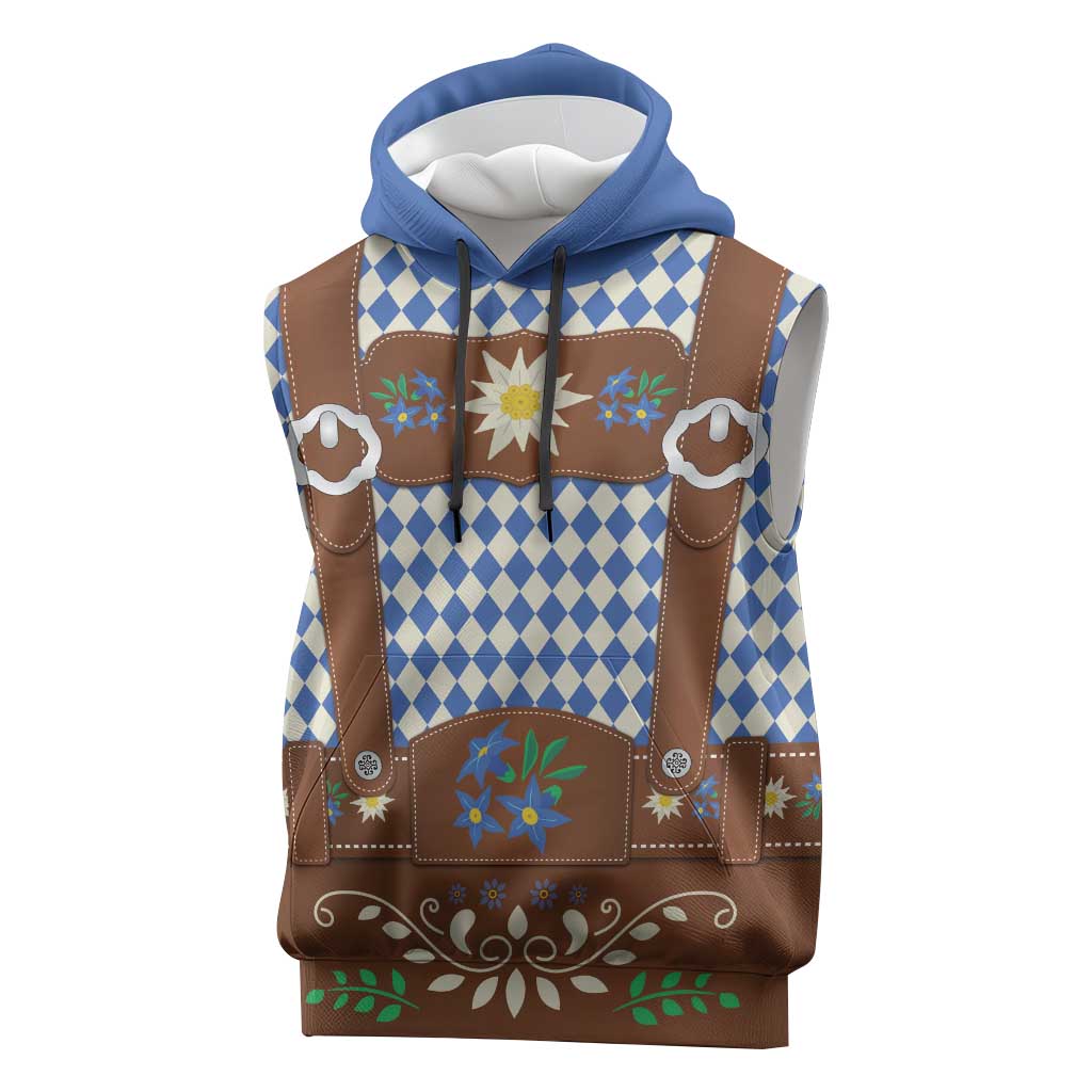 Lederhosen Oktoberfest Sleeveless Hoodie Blue Edelweiss Floral Polka Dots - Wonder Print Shop