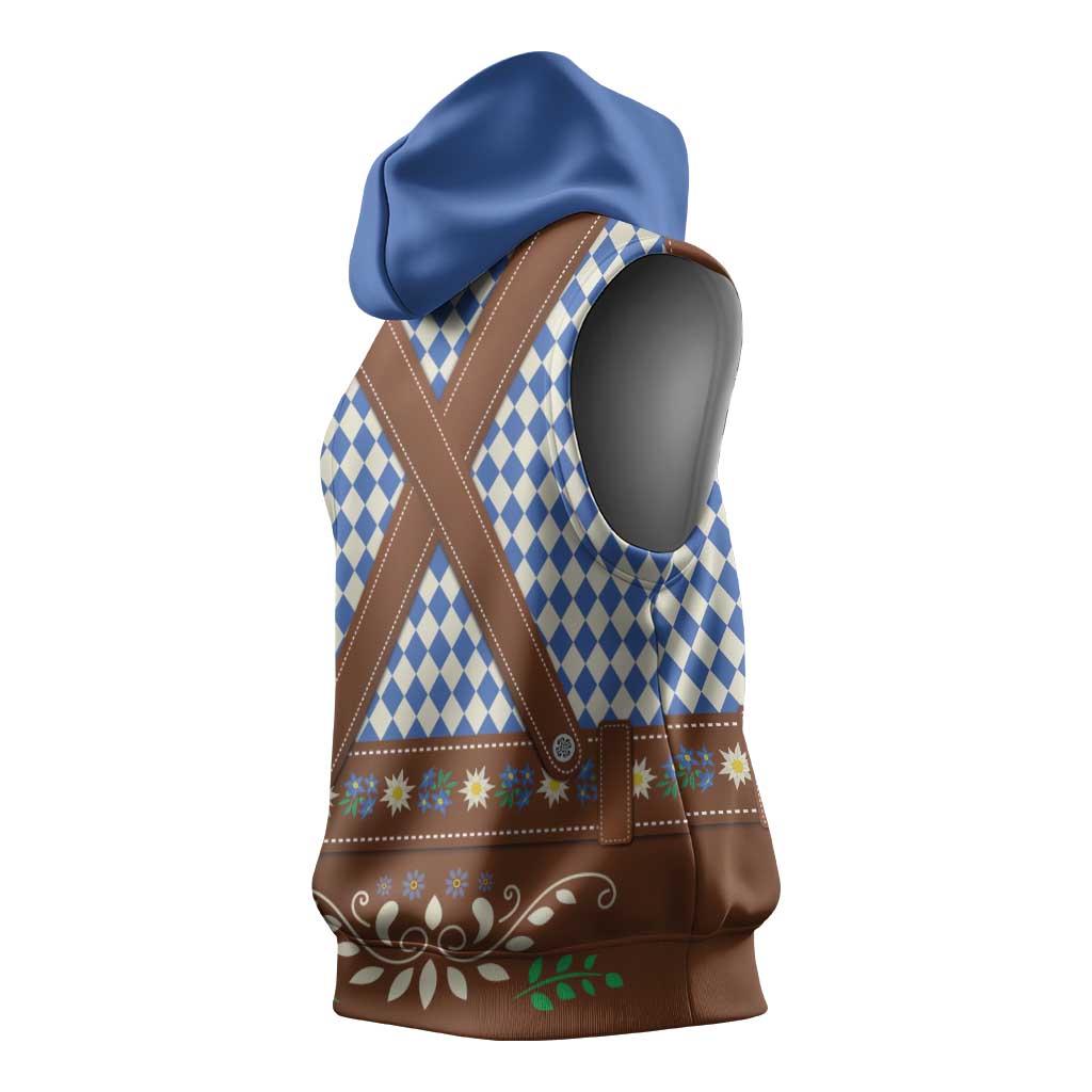 Lederhosen Oktoberfest Sleeveless Hoodie Blue Edelweiss Floral Polka Dots - Wonder Print Shop
