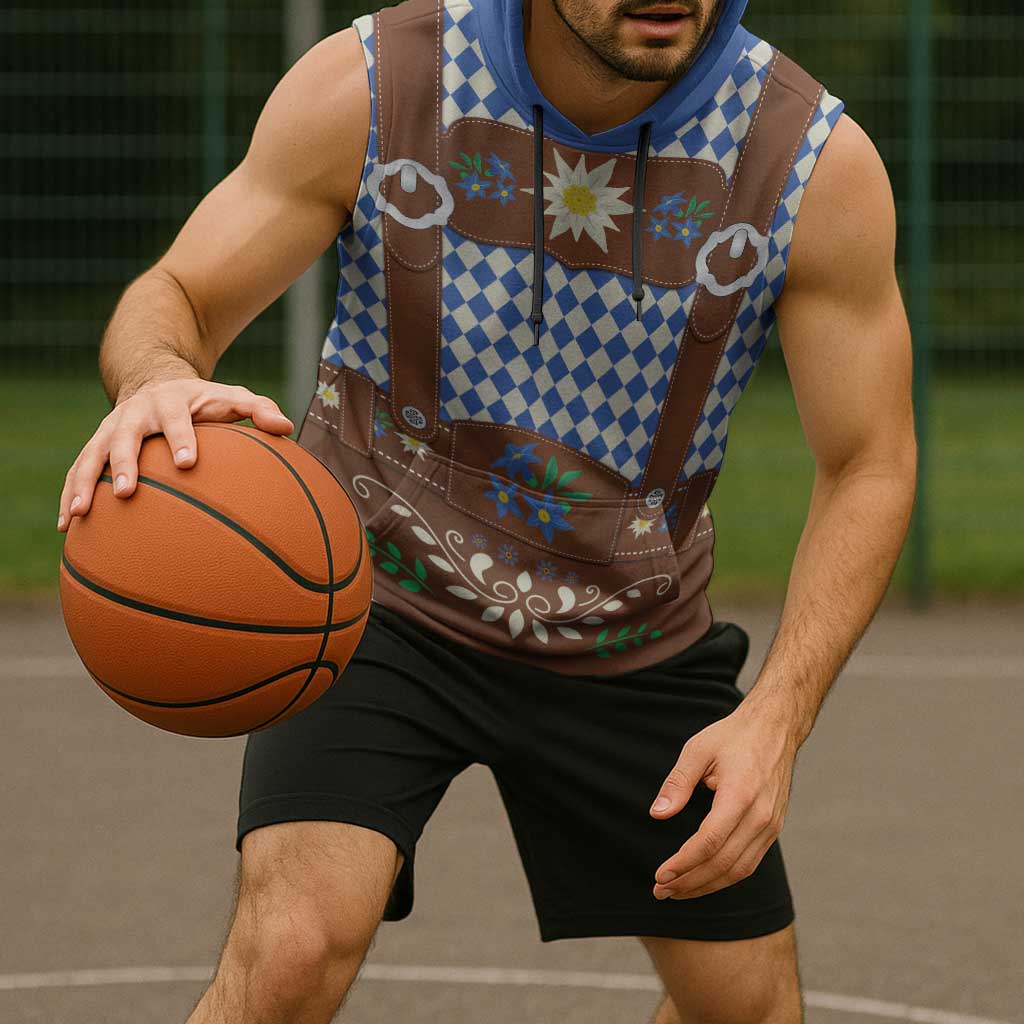 Lederhosen Oktoberfest Sleeveless Hoodie Blue Edelweiss Floral Polka Dots - Wonder Print Shop
