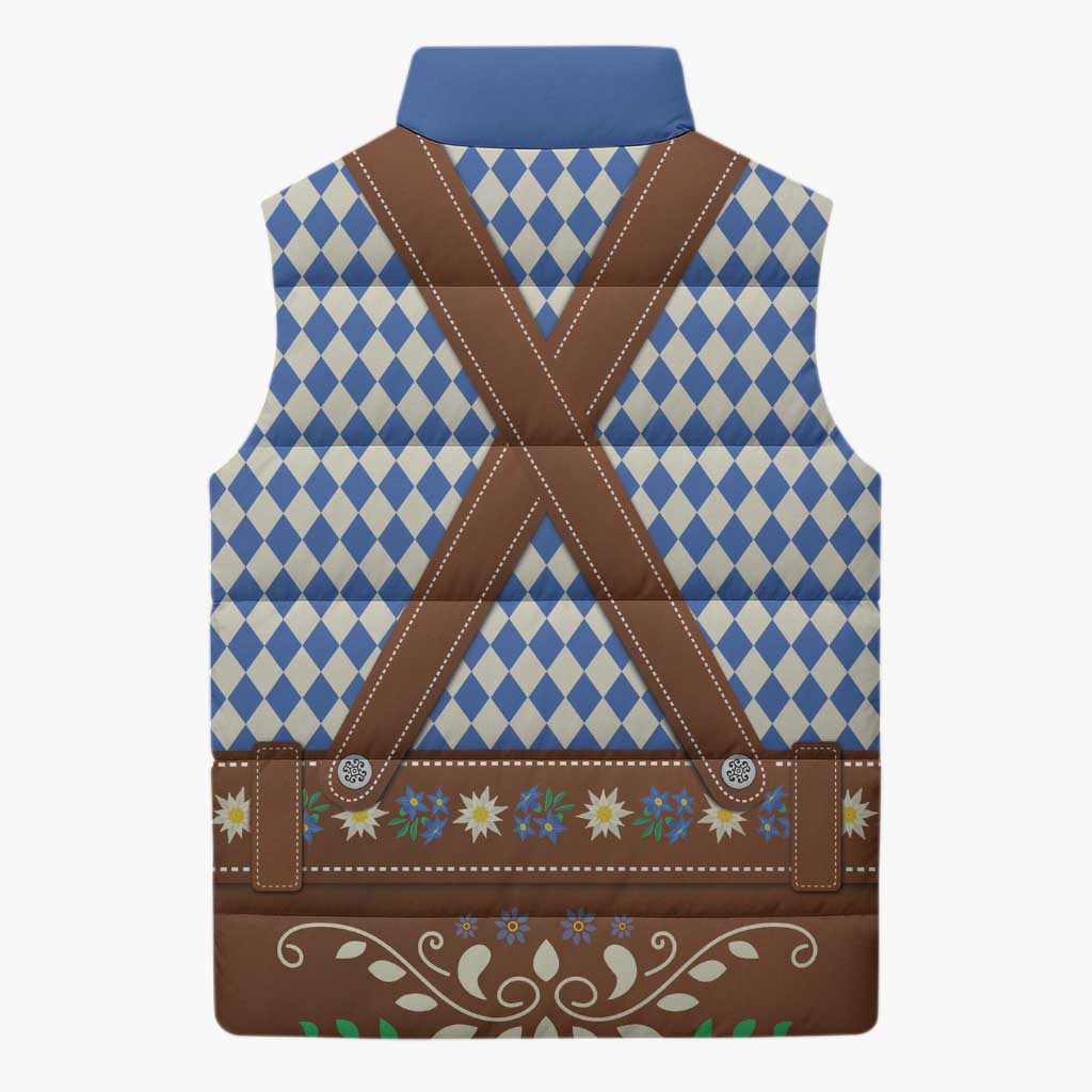 Lederhosen Oktoberfest Sleeveless Puffer Jacket Blue Edelweiss Floral Polka Dots - Wonder Print Shop