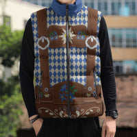 Lederhosen Oktoberfest Sleeveless Puffer Jacket Blue Edelweiss Floral Polka Dots - Wonder Print Shop