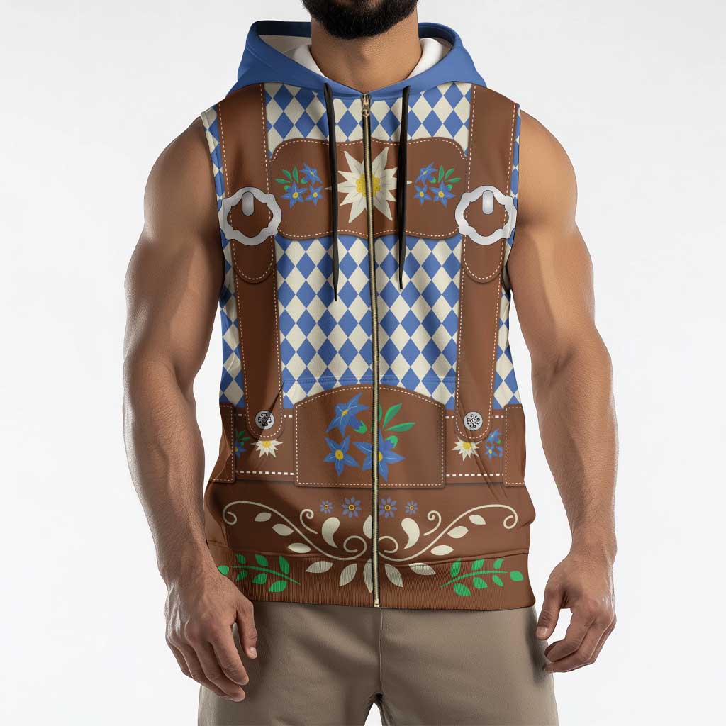 Lederhosen Oktoberfest Sleeveless Zip Hoodie Blue Edelweiss Floral Polka Dots - Wonder Print Shop