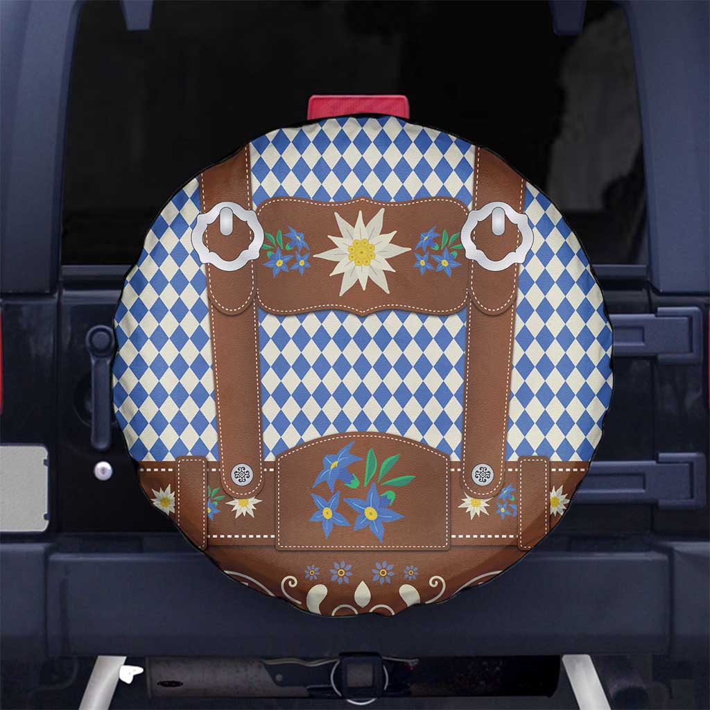 Lederhosen Oktoberfest Spare Tire Cover Blue Edelweiss Floral Polka Dots - Wonder Print Shop
