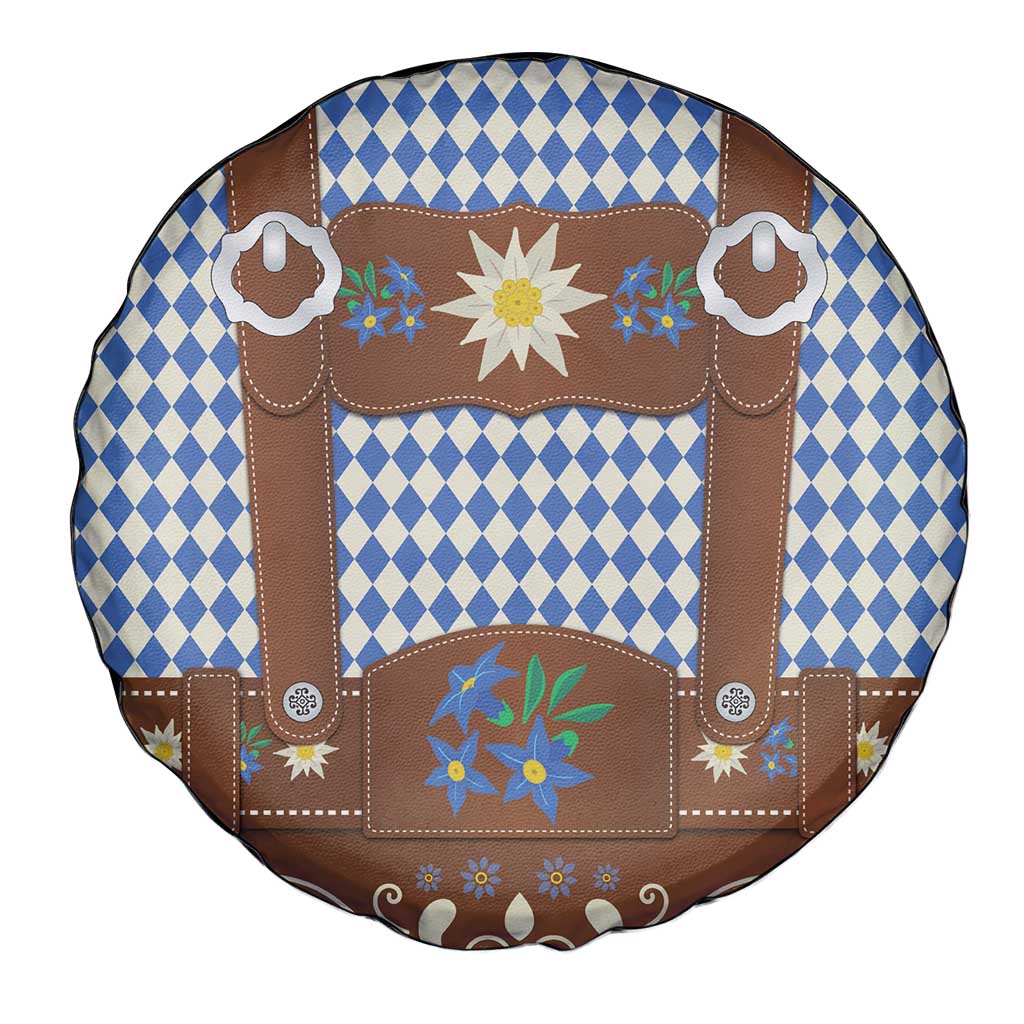 Lederhosen Oktoberfest Spare Tire Cover Blue Edelweiss Floral Polka Dots - Wonder Print Shop