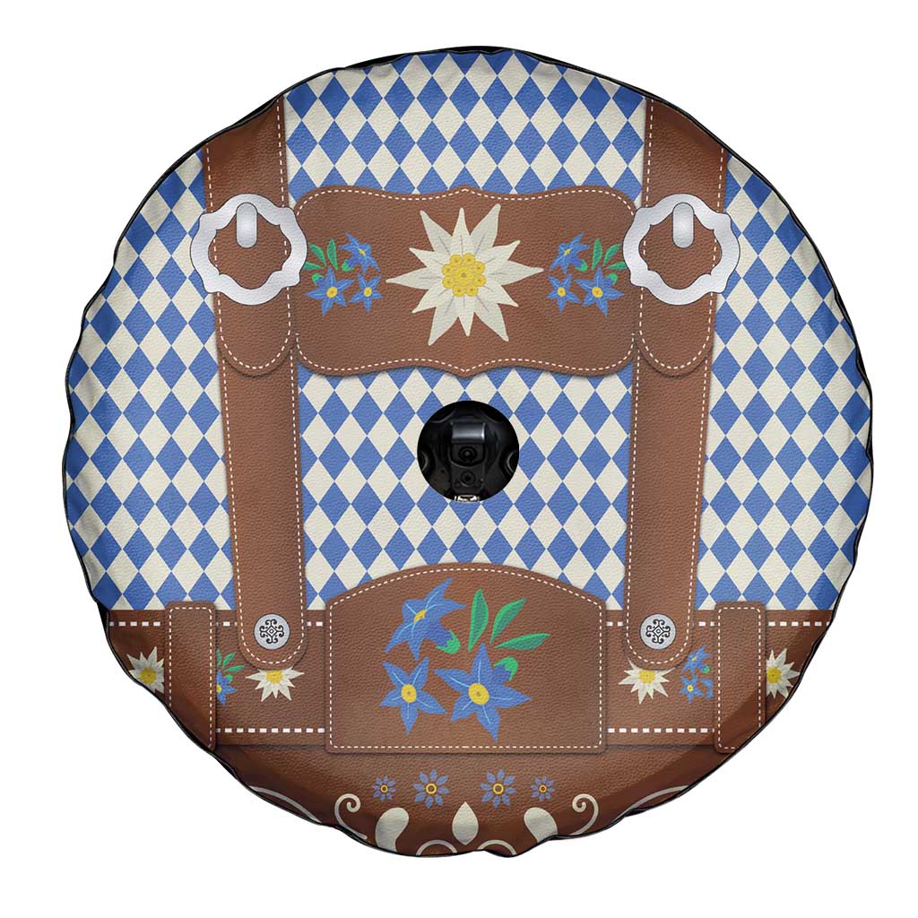 Lederhosen Oktoberfest Spare Tire Cover Blue Edelweiss Floral Polka Dots - Wonder Print Shop