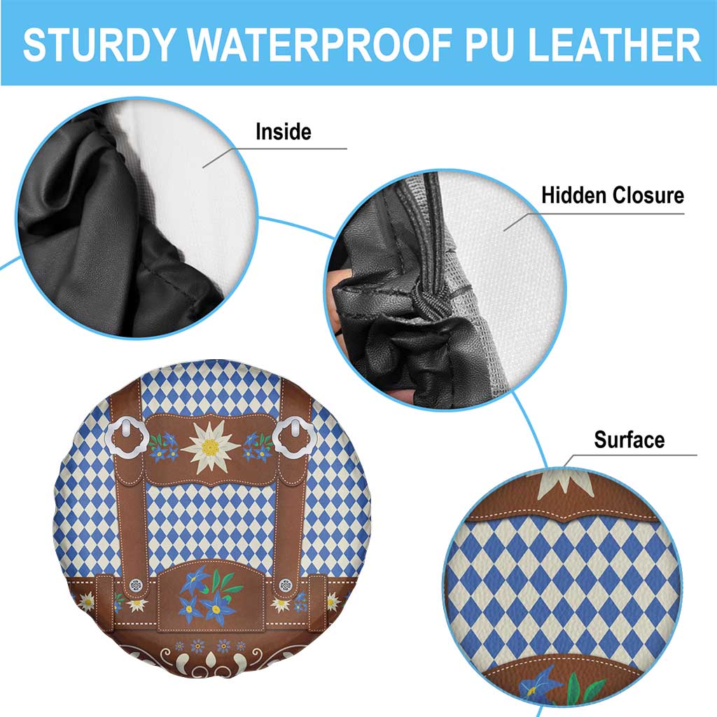 Lederhosen Oktoberfest Spare Tire Cover Blue Edelweiss Floral Polka Dots - Wonder Print Shop