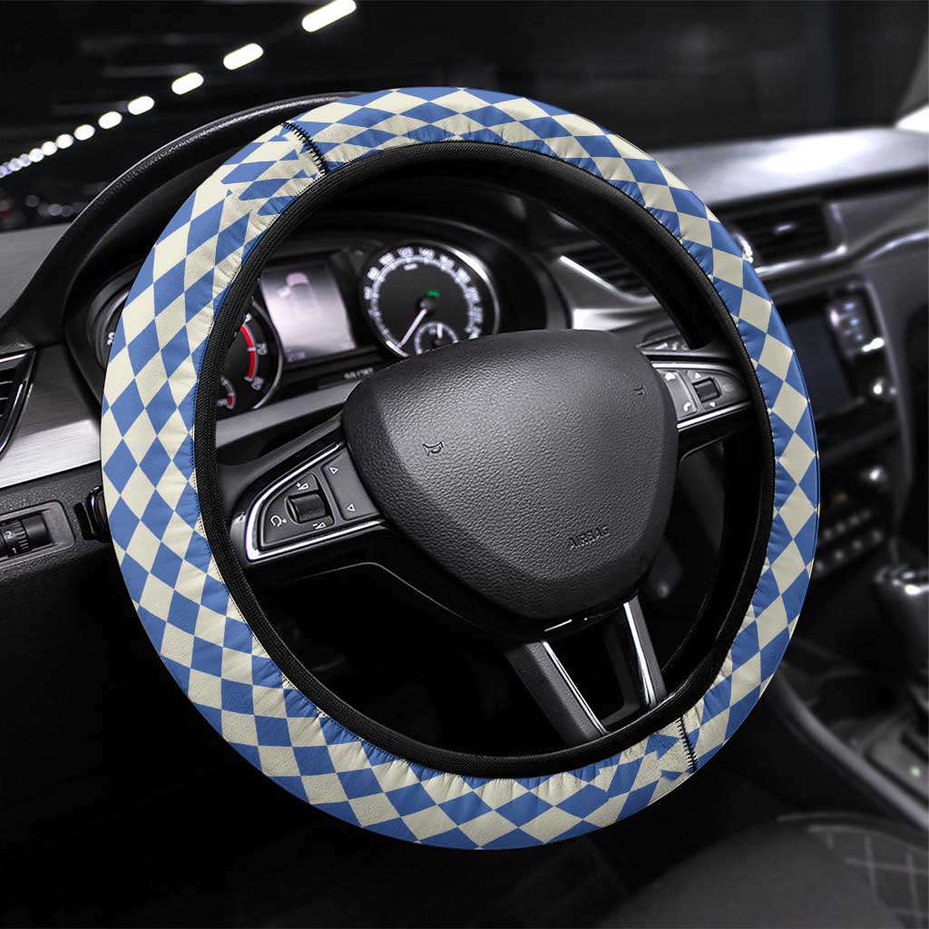 Lederhosen Oktoberfest Steering Wheel Cover Blue Edelweiss Floral Polka Dots - Wonder Print Shop