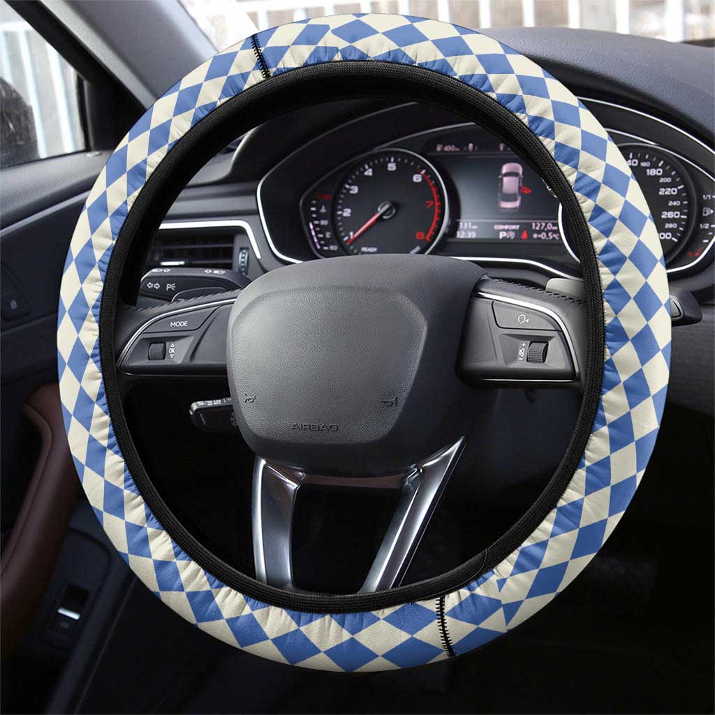 Lederhosen Oktoberfest Steering Wheel Cover Blue Edelweiss Floral Polka Dots - Wonder Print Shop