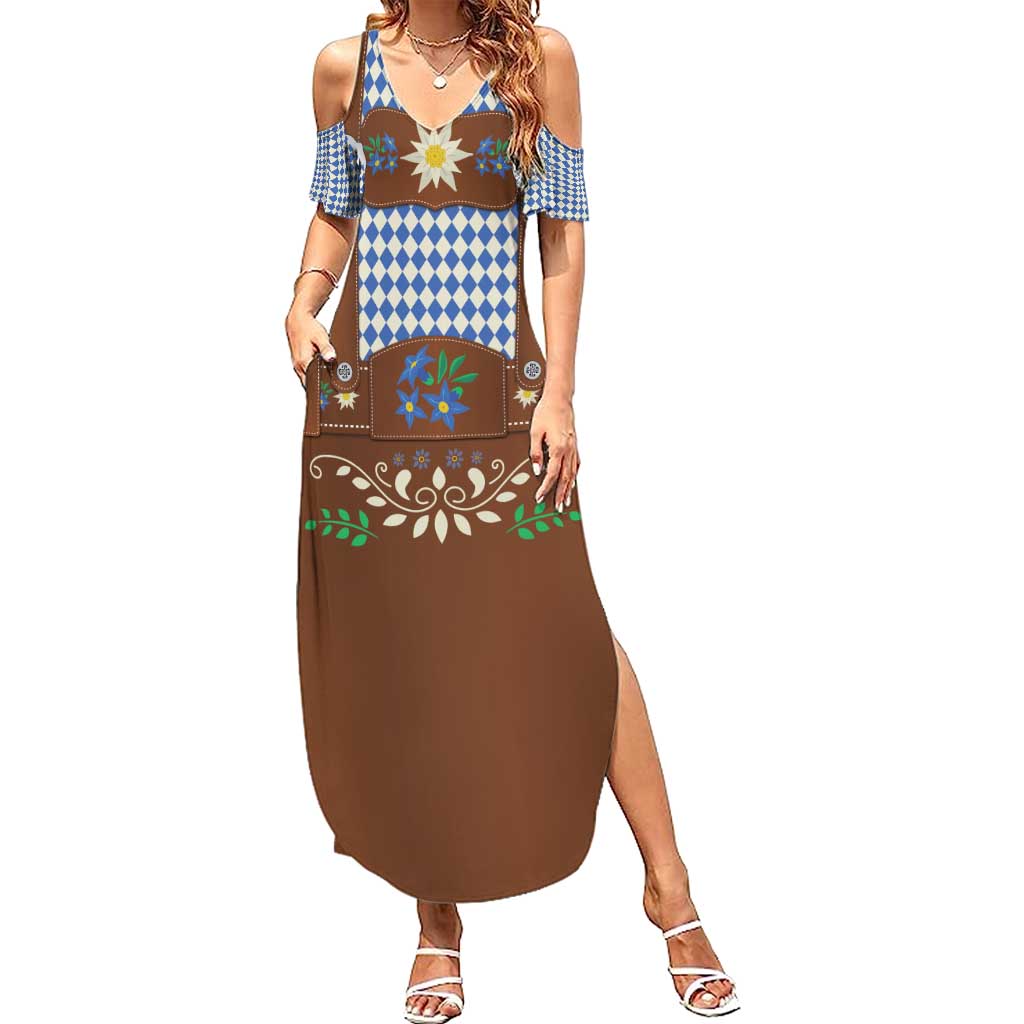 Lederhosen Oktoberfest Summer Maxi Dress Blue Edelweiss Floral Polka Dots - Wonder Print Shop