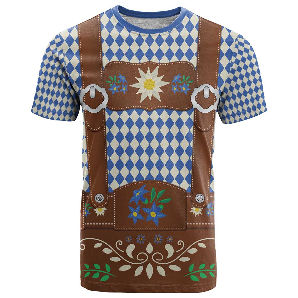 Lederhosen Oktoberfest T Shirt Blue Edelweiss Floral Polka Dots - Wonder Print Shop
