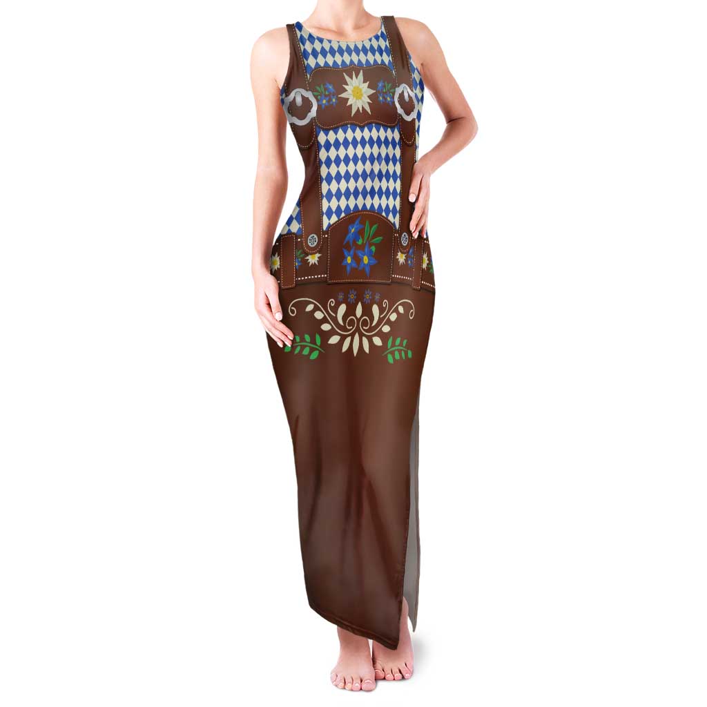 Lederhosen Oktoberfest Tank Maxi Dress Blue Edelweiss Floral Polka Dots - Wonder Print Shop