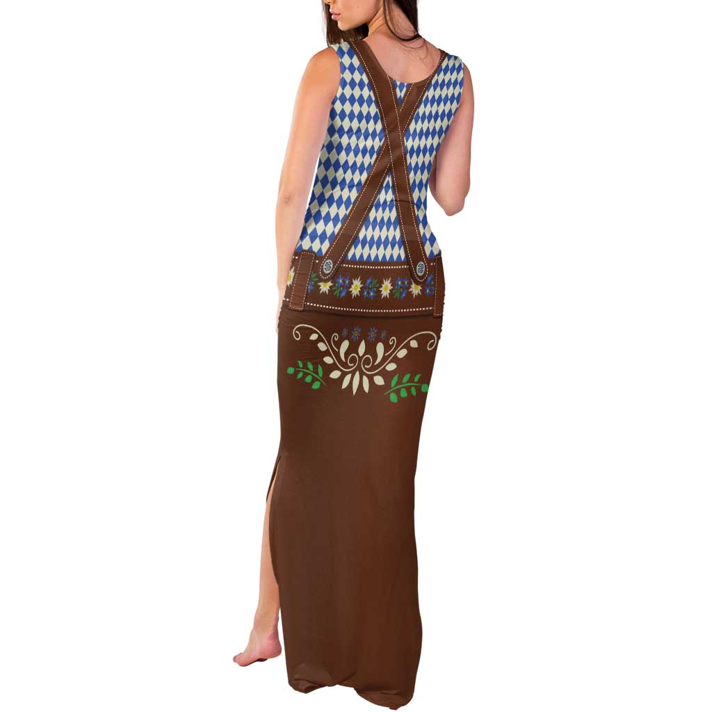 Lederhosen Oktoberfest Tank Maxi Dress Blue Edelweiss Floral Polka Dots - Wonder Print Shop