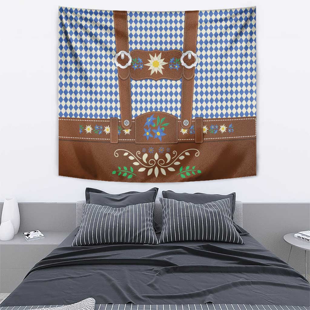 Lederhosen Oktoberfest Tapestry Blue Edelweiss Floral Polka Dots - Wonder Print Shop